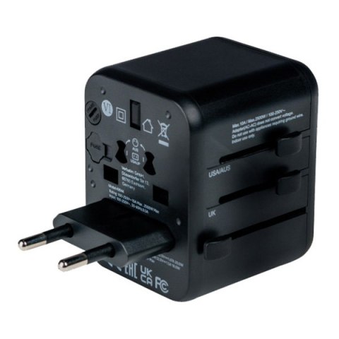 Verbatim, Adapter podróżny World-to-World Verbatim UTA-02 USB-A, USB-C, czarny, 20 W