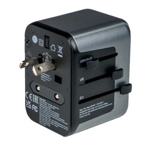 Verbatim, Adapter podróżny World-to-World Verbatim UTA-03 USB-A, USB-C, czarny, 30 W