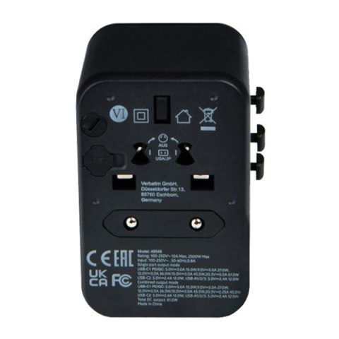 Verbatim, Adapter podróżny World-to-World Verbatim UTA-04 USB-A, USB-C, czarny, 61 W