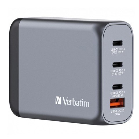 Verbatim, Ładowarka GaN USB 3.0, USB C, szara, 100 W, wymienne końcówki C,G,A