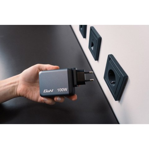 Verbatim, Ładowarka GaN USB 3.0, USB C, szara, 100 W, wymienne końcówki C,G,A
