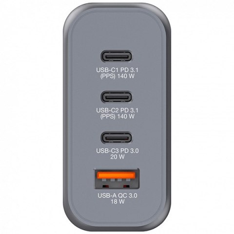 Verbatim, Ładowarka GaN USB 3.0, USB C, szara, 140 W, wymienne końcówki C,G,A