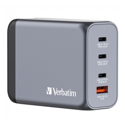 Verbatim, Ładowarka GaN USB 3.0, USB C, szara, 200 W, wymienne końcówki C,G,A