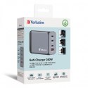 Verbatim, Ładowarka GaN USB 3.0, USB C, szara, 240 W, wymienne końcówki C,G,A