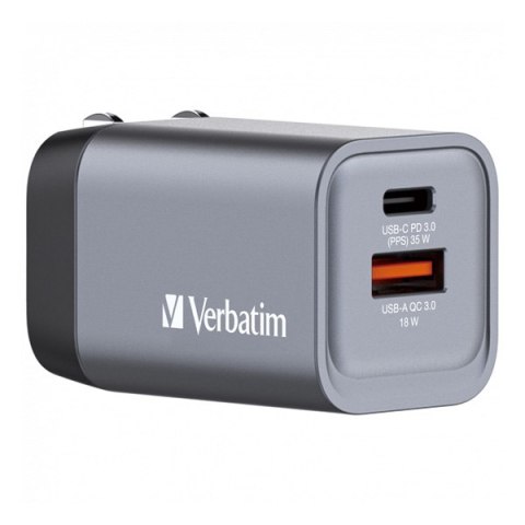 Verbatim, Ładowarka GaN USB 3.0, USB C, szara, 35 W, wymienne końcówki C,G,A