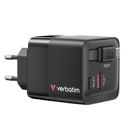 Verbatim, Ładowarka GaN USB 3.0, USB C, szara, 65 W, wymienne wtyczki C, G, A, ze zintegrowanym kablem