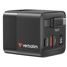 Verbatim, Ładowarka GaN USB 3.0, USB C, szara, 65 W, wymienne wtyczki C, G, A, ze zintegrowanym kablem