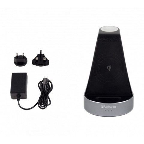 Verbatim, Podstawka ładująca 2 w 1, na iPhone i Apple Watch, czarna, 9V, 20W, Certifikat MFi i Qi