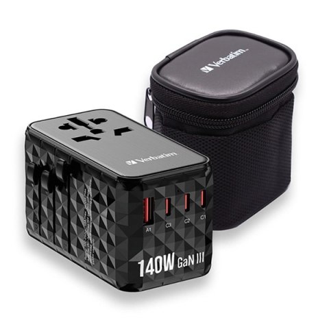 Verbatim, Uniwersalny adapter podróżny 2x USB-C PD i QC 4+, 1x USB-C PD 3.0, 1x USB-A QC, czarny, 140 W