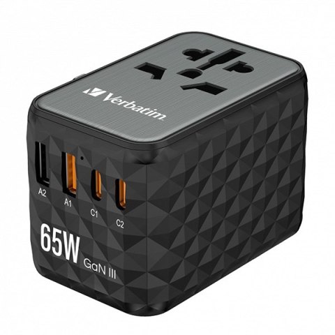 Verbatim, Uniwersalny adapter podróżny World-to-World UTA-05 2x USB-C PD, QC 4+, 2x USB-A, czarna, 65 W