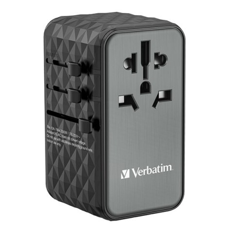 Verbatim, Uniwersalny adapter podróżny World-to-World UTA-06 2x USB-C PD, QC 4+, 2x USB-A QC 3.0, czarny, 100 W