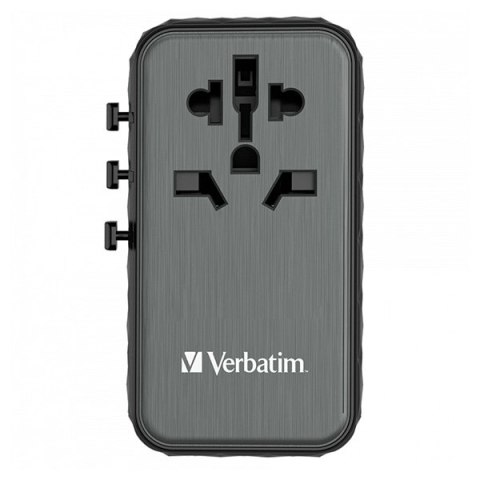 Verbatim, Uniwersalny adapter podróżny World-to-World UTA-06 2x USB-C PD, QC 4+, 2x USB-A QC 3.0, czarny, 100 W