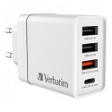Verbatim Zasilacz / sieciowy adapter 30W, 4-portowy, 1x USB-C, 3x USB-A