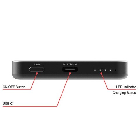 Verbatim, powerbank z ładowaniem bezprzewodowym, 5V, ładowanie telefonu, 32225, 5000mAh, Mocowanie magnetyczne, Czarny