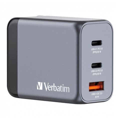 Verbatim, Ładowarka GaN USB 3.0, USB C, szara, 65 W, wymienne końcówki C,G,A
