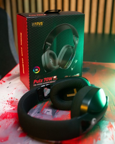 Marvo Pulz 70W, słuchawki, regulacja głośności, czarna, PS4, PS5, Xbox One, PC