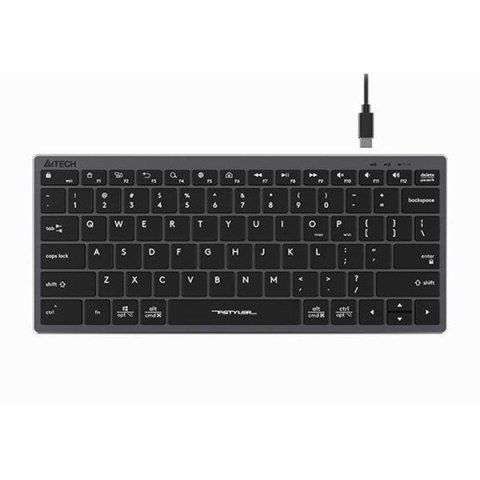 A4Tech FX51, Klawiatura CZ, bez bloku numerycznego, niski profil rodzaj przewodowa (USB), szara