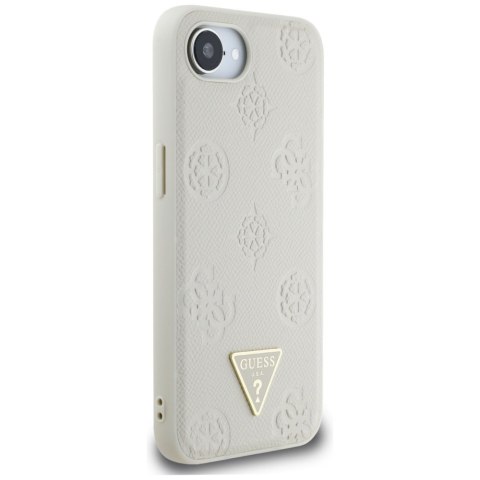 Etui Guess Grained Hot Stamp Peony Triangle Logo MagSafe do iPhone 16e beżowy