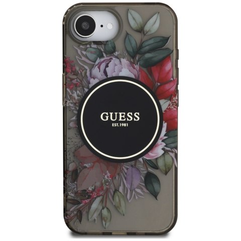 Etui Guess IML Flowers MagSafe do iPhone 16e czarny
