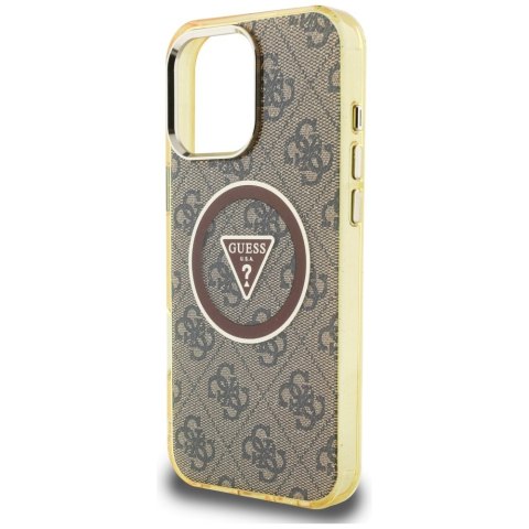 Etui Guess IML Metal Glitter 4G Circle Triangle MagSafe do iPhone 16 Pro Max brązowy