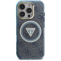 Etui Guess IML Metal Glitter 4G Circle Triangle MagSafe do iPhone 16 Pro Max niebieski