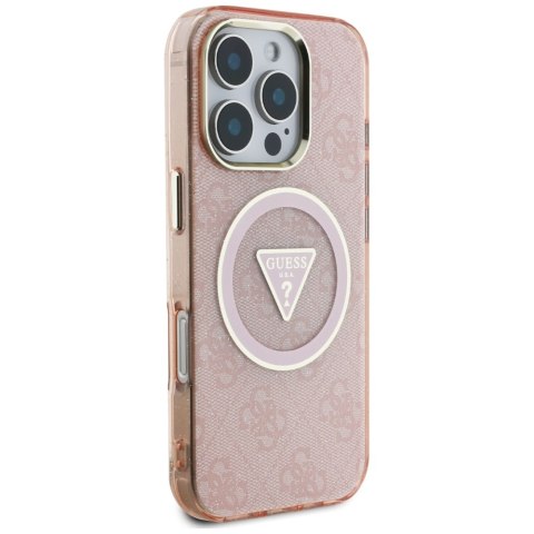 Etui Guess IML Metal Glitter 4G Circle Triangle MagSafe do iPhone 16 Pro Max różowy