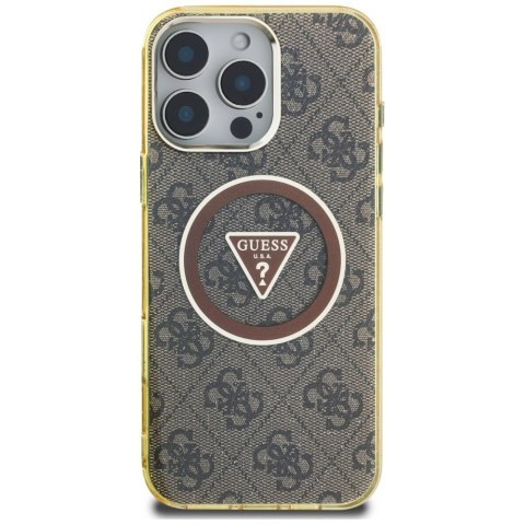 Etui Guess IML Metal Glitter 4G Circle Triangle MagSafe do iPhone 16 Pro brązowy