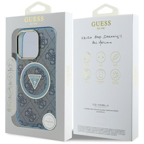 Etui Guess IML Metal Glitter 4G Circle Triangle MagSafe do iPhone 16 Pro niebieski