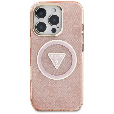 Etui Guess IML Metal Glitter 4G Circle Triangle MagSafe do iPhone 16 Pro różowy