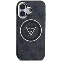 Etui Guess IML Metal Glitter 4G Circle Triangle MagSafe do iPhone 16 czarny