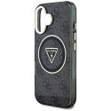 Etui Guess IML Metal Glitter 4G Circle Triangle MagSafe do iPhone 16 czarny