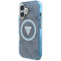 Etui Guess IML Metal Glitter 4G Circle Triangle MagSafe do iPhone 16 niebieski