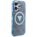 Etui Guess IML Metal Glitter 4G Circle Triangle MagSafe do iPhone 16 niebieski
