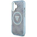 Etui Guess IML Metal Glitter 4G Circle Triangle MagSafe do iPhone 16 niebieski