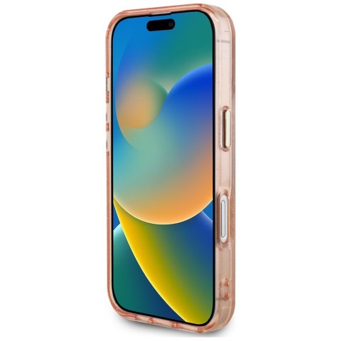 Etui Guess IML Metal Glitter 4G Circle Triangle MagSafe do iPhone 16 różowy