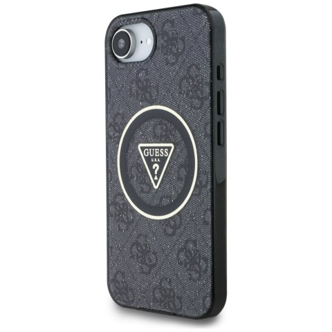 Etui Guess IML Metal Glitter 4G Circle Triangle MagSafe do iPhone 16e czarny