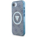 Etui Guess IML Metal Glitter 4G Circle Triangle MagSafe do iPhone 16e niebieski