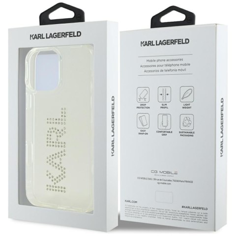 Etui Karl Lagerfeld IML Rhinestones Logo do iPhone 16 Pro przezroczysty