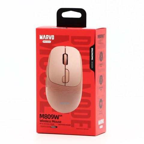Mysz bezprzewodowa, Marvo M809W, pastelowy pomarańczowy, optyczna, 1600DPI