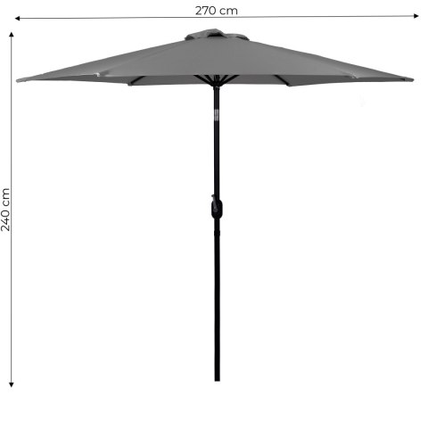 Duży parasol ogrodowy skośny łamany z korbą 6 żeber szary 270 cm MultiGarden