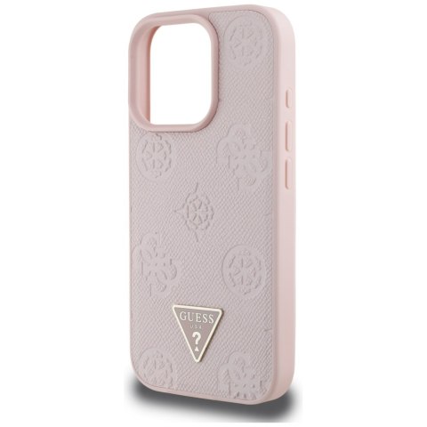 Etui Guess Grained Hot Stamp Peony Triangle Logo MagSafe do iPhone 16 Pro różowy