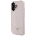 Etui Guess Grained Hot Stamp Peony Triangle Logo MagSafe do iPhone 16 różowy
