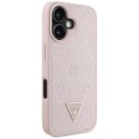 Etui Guess Grained Hot Stamp Peony Triangle Logo MagSafe do iPhone 16 różowy