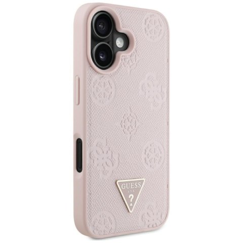 Etui Guess Grained Hot Stamp Peony Triangle Logo MagSafe do iPhone 16 różowy