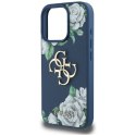 Etui Guess Grained Roses Big 4G logo do iPhone 16 Pro niebieski