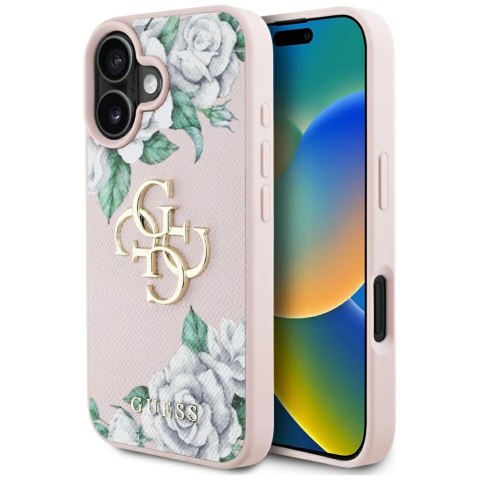 Etui Guess Grained Roses Big 4G logo do iPhone 16 różowy