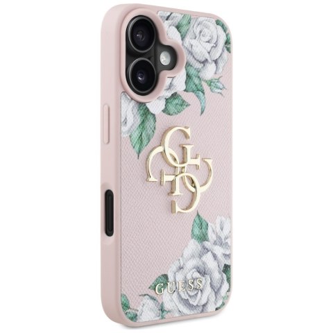 Etui Guess Grained Roses Big 4G logo do iPhone 16 różowy