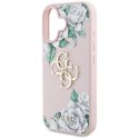 Etui Guess Grained Roses Big 4G logo do iPhone 16 różowy