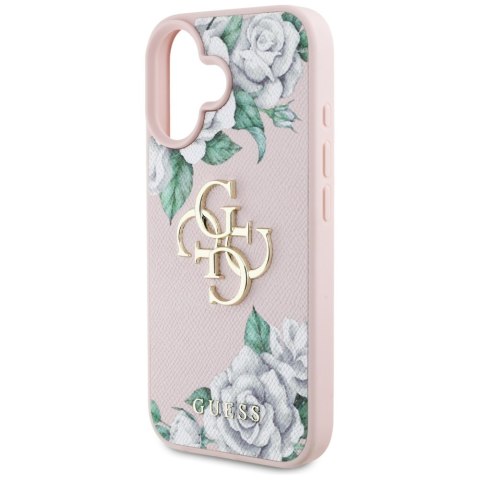 Etui Guess Grained Roses Big 4G logo do iPhone 16 różowy