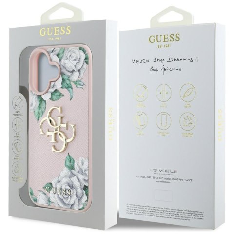 Etui Guess Grained Roses Big 4G logo do iPhone 16 różowy